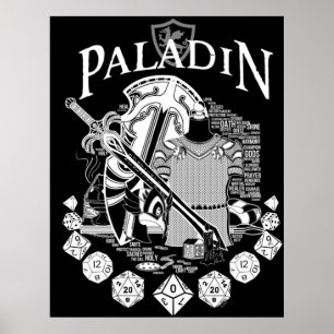 Paladin för RPG-klassserie - vit text Poster