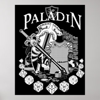 Paladin för RPG-klassserie - vit text Poster