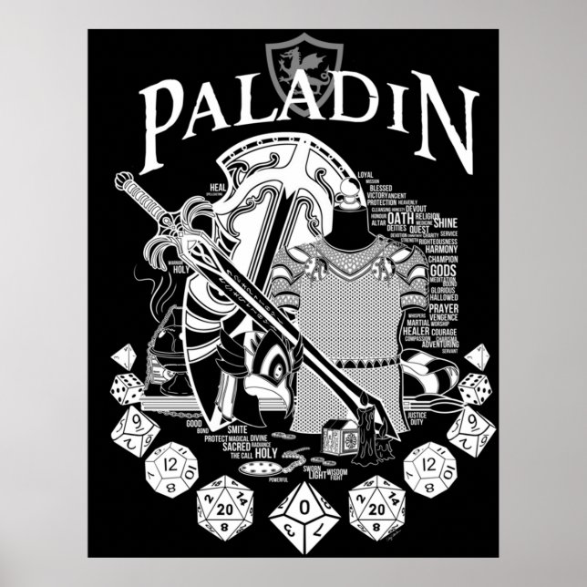 Paladin för RPG-klassserie - vit text Poster (Framsidan)