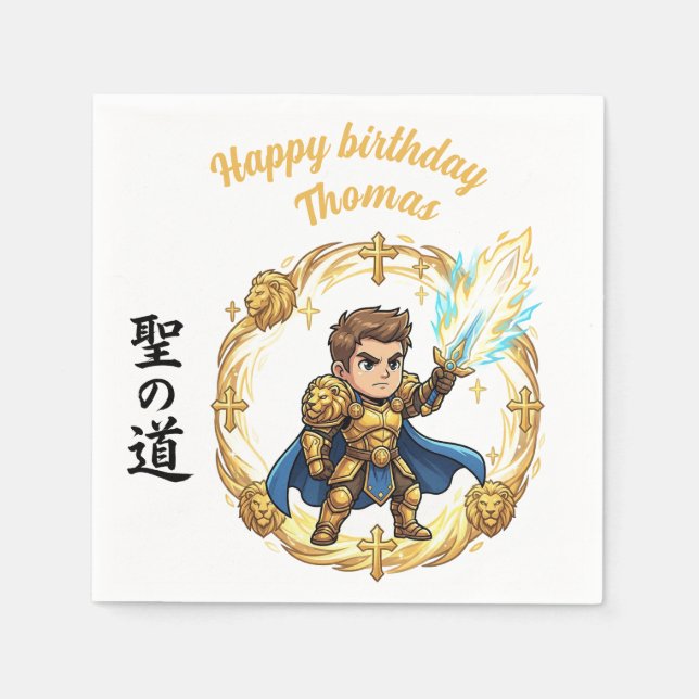 Paladin Holy Knight RPG Anime Chibi Gamer Birthday Pappersservett (Framsidan)