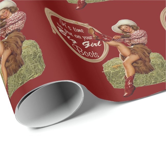 Pålagd Cowgirl dig stora kängor Presentpapper (Rullad Hörn)