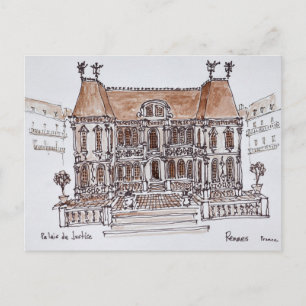 Palais de Justice domstolshus Rennes, Bretagne Vykort