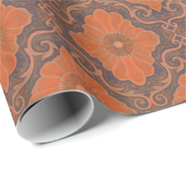 "Palatia blommigt", vintage mönster, orange och br Presentpapper