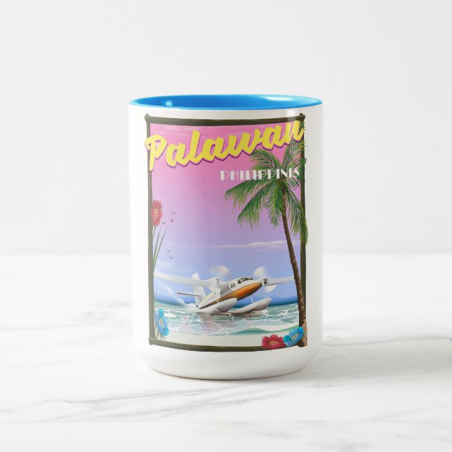 Palawan Filippinerna flygplansaffisch Två-Tonad Mugg (Center)