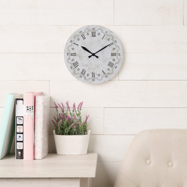 Palazzo White Marble Wall Clock Stor Klocka (Läsesal)