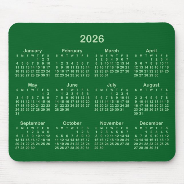Pale and Forest Green 2026 Calendar Musmatta (Framsidan)