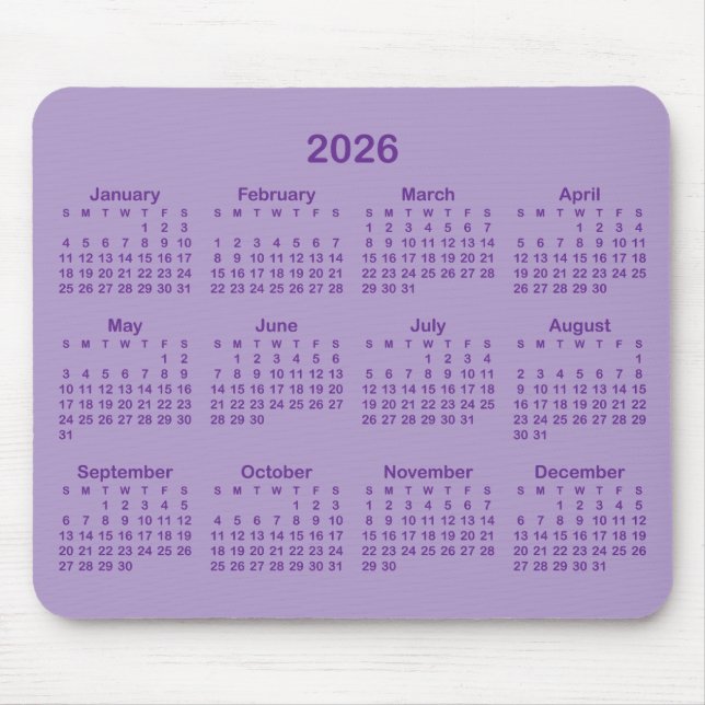 Pale and Royal Purple 2026 Calendar Musmatta (Framsidan)