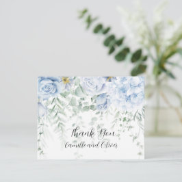Pale Blåa och Vita Rosor Blommig Tacksamhetskort Tack Kort