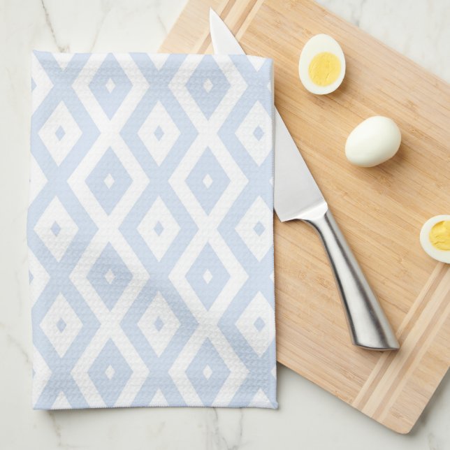 Pale blue and white diamond pattern kökshandduk (Vikt i Fjärdedel)
