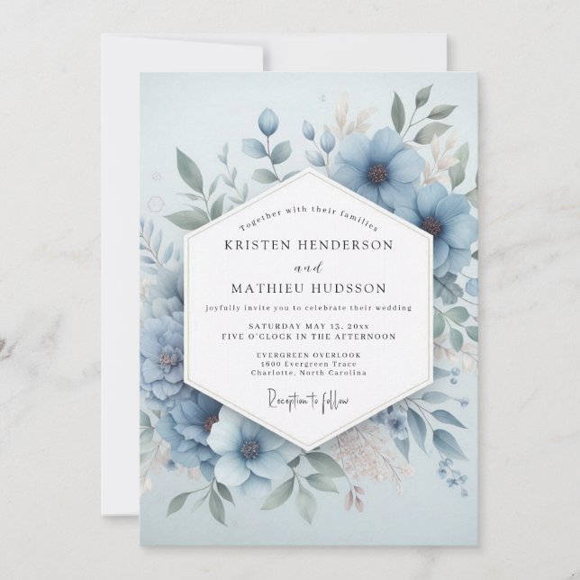 Pale Blue Bloom Ethereal Wedding Inbjudningar (Framsida)