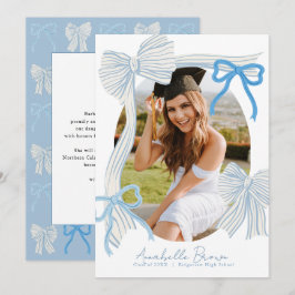 Pale Blue Bows Photo Text Graduation Announcement Inbjudningar