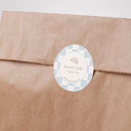 Pale Blue Checkered Cafe Croissant Bakery Runt Klistermärke