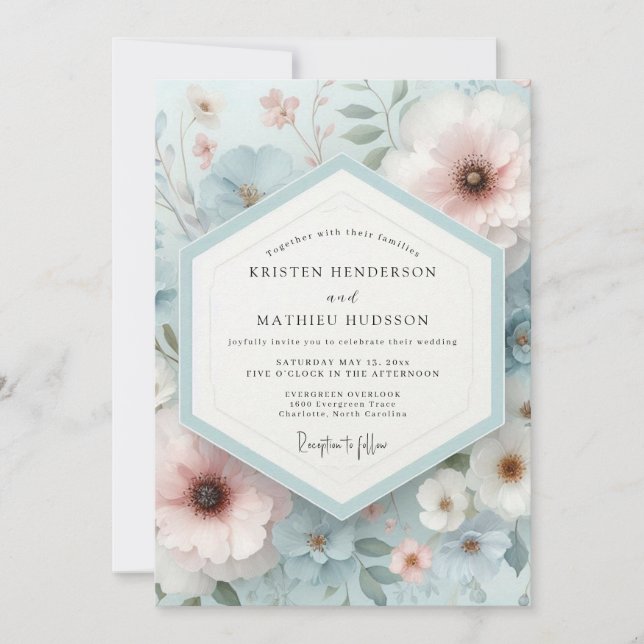 Pale Blue Floral Dream Wedding Inbjudningar (Framsida)