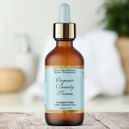 Pale Blue & Gold Cosmetics Dropper Bottle Label Fraktsedel