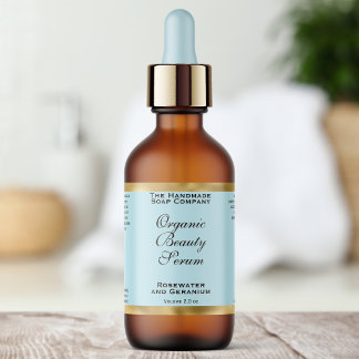 Pale Blue & Gold Cosmetics Dropper Bottle Label Fraktsedel