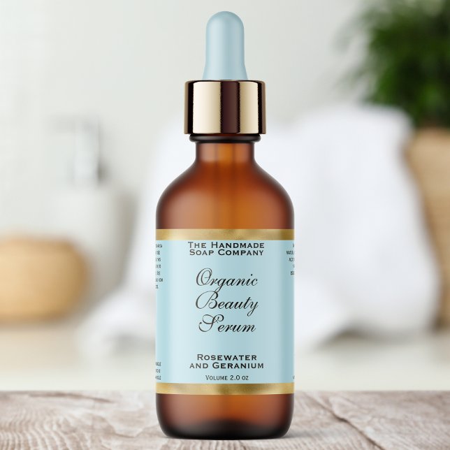 Pale Blue & Gold Cosmetics Dropper Bottle Label Fraktsedel (Skapare uppladdad)