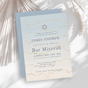 Pale Blue Gold Linings Bar Mitzvah Inbjudningar