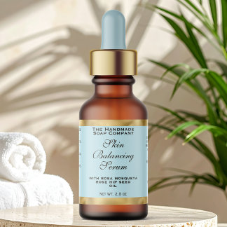 Pale Blue & Gold Small Dropper Bottle Label  Adressetikett