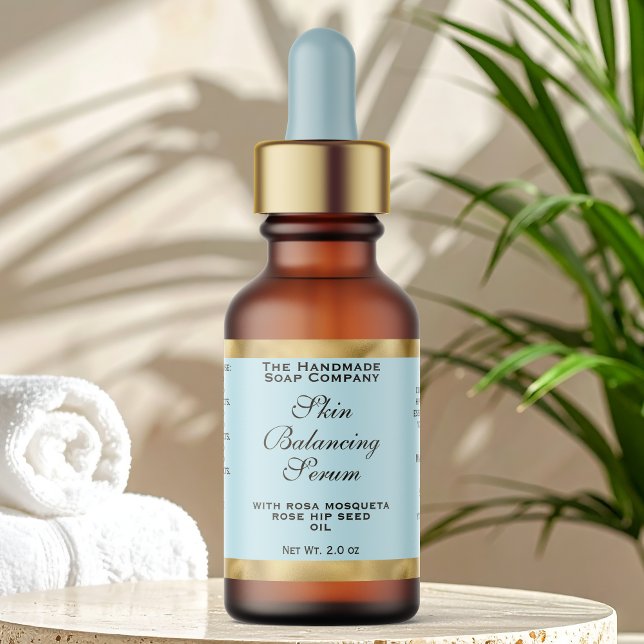 Pale Blue & Gold Small Dropper Bottle Label  Adressetikett (Skapare uppladdad)