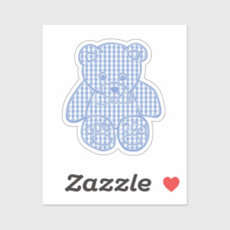 Pale Blue Pastel Gingham Teddy Bear Klistermärken