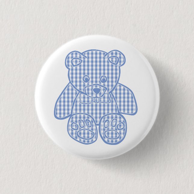 Pale Blue Pastel Gingham Teddy Bear Knapp (Framsida)
