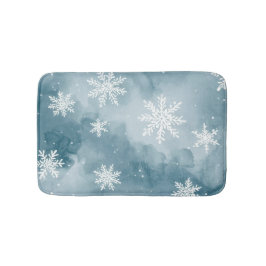 Pale Blue Snowflakes Watercolor Winter Badrumsmatta