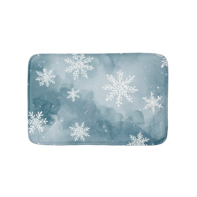Pale Blue Snowflakes Watercolor Winter Badrumsmatta (Framsidan)