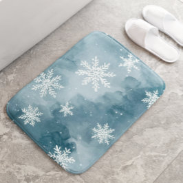 Pale Blue Snowflakes Watercolor Winter Badrumsmatta