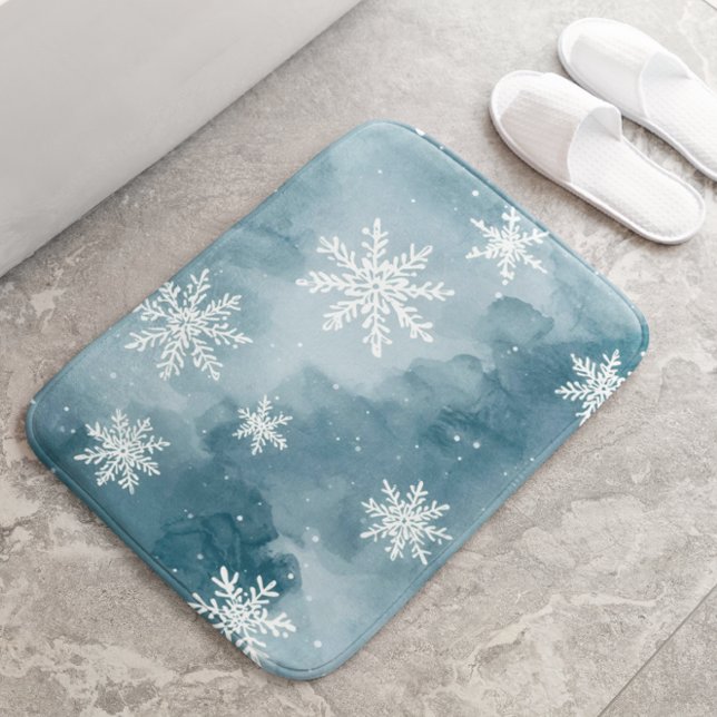 Pale Blue Snowflakes Watercolor Winter Badrumsmatta (Skapare uppladdad)