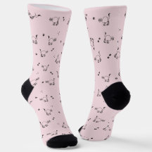 Pale Blush Cat Line Art Pattern Socks