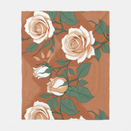 Pale Green And Cream Roses On A Warm Terracotta  Fleecefilt