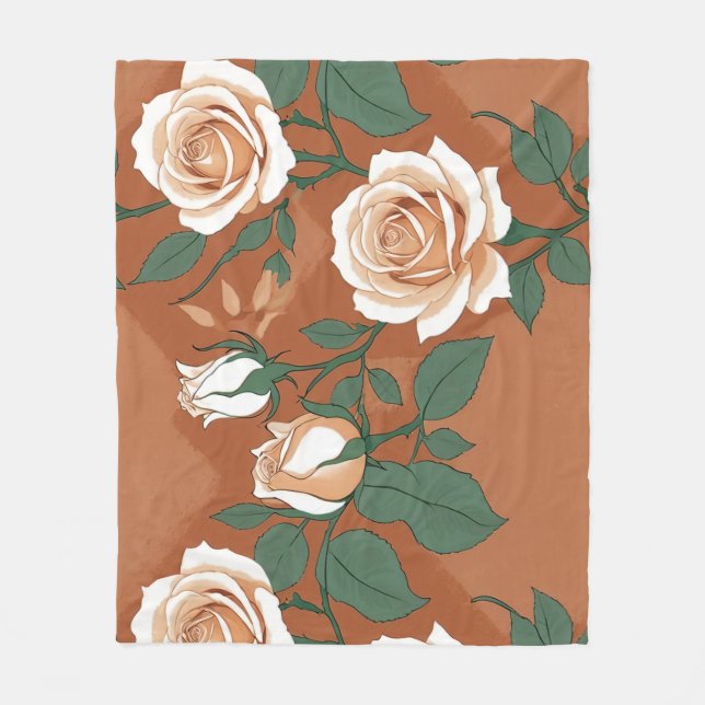 Pale Green And Cream Roses On A Warm Terracotta  Fleecefilt (Framsidan)