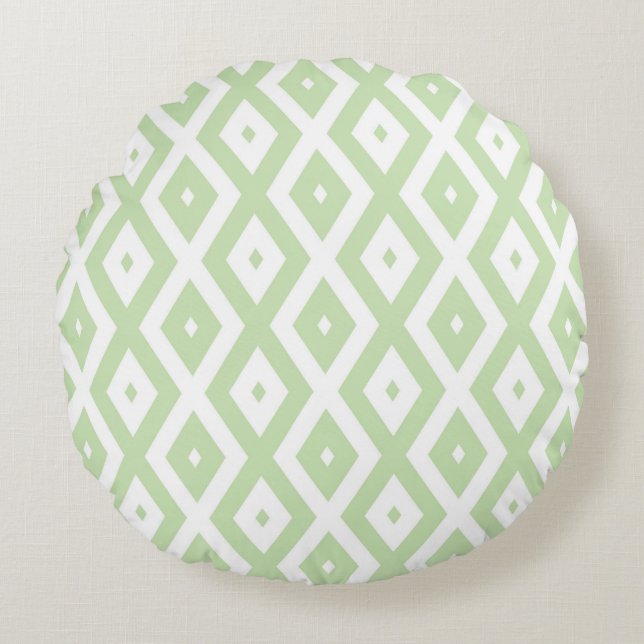 Pale green and white diamond pattern rund kudde (Framsidan)