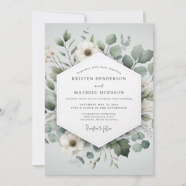 Pale Green Botanical Romance Wedding Inbjudningar (Framsida)