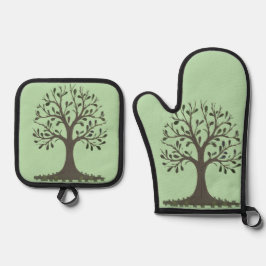 🌳 Pale Green Tree of Life Oven Mitt & Pot Holder 