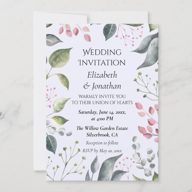 Pale Grey & Red Leaves Custom Wedding Invitation (Framsida)
