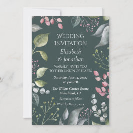 Pale Grey & Red Leaves Custom Wedding Invitation Inbjudningar