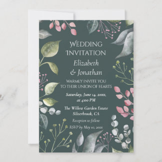 Pale Grey & Red Leaves Custom Wedding Invitation Inbjudningar