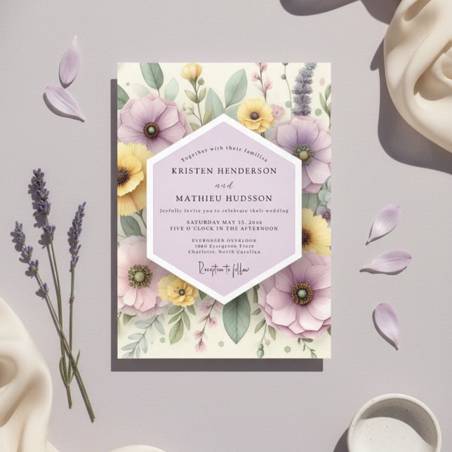 Pale Lavender Botanical Whimsy Wedding Inbjudningar (Skapare uppladdad)