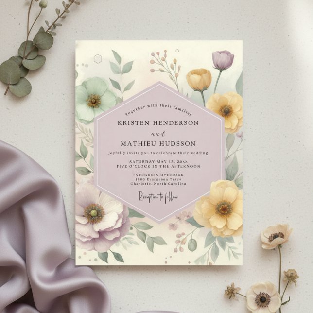 Pale Lavender Floral Whimsical Wedding Inbjudningar (Skapare uppladdad)