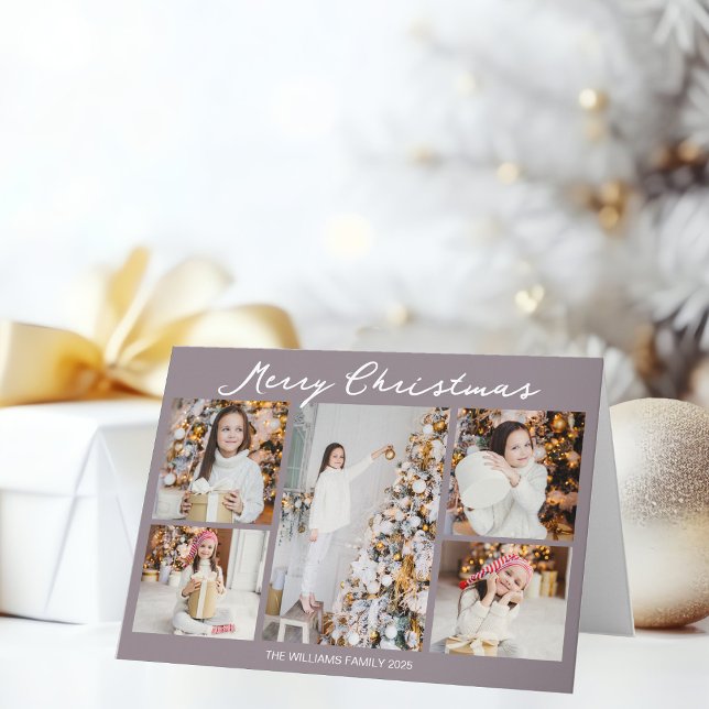 Pale Mauve Merry Christmas Photo Collage Trendy Helgkort (Skapare uppladdad)