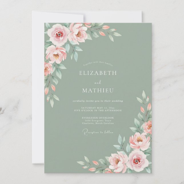 Pale Peach Ethereal Bloom Wedding Inbjudningar (Framsida)