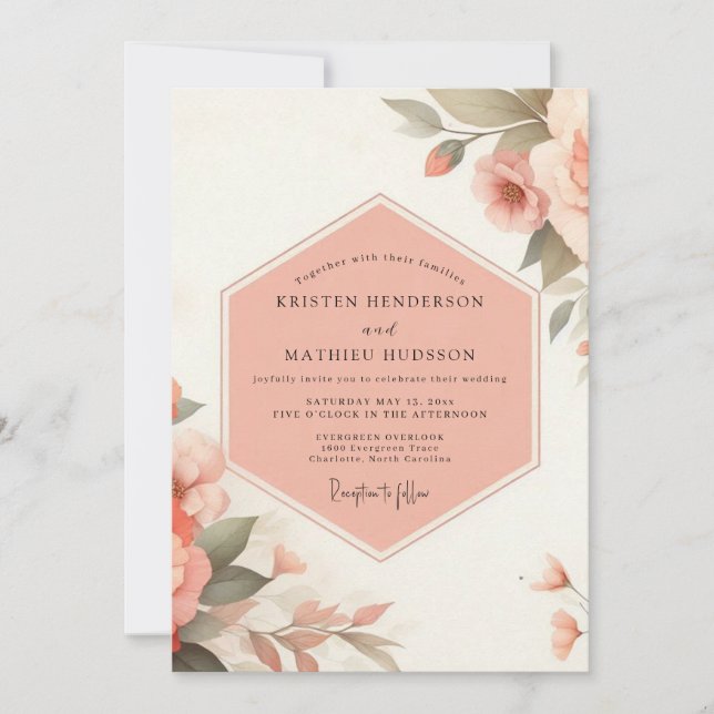 Pale Peach Floral Romance Wedding Inbjudningar (Framsida)