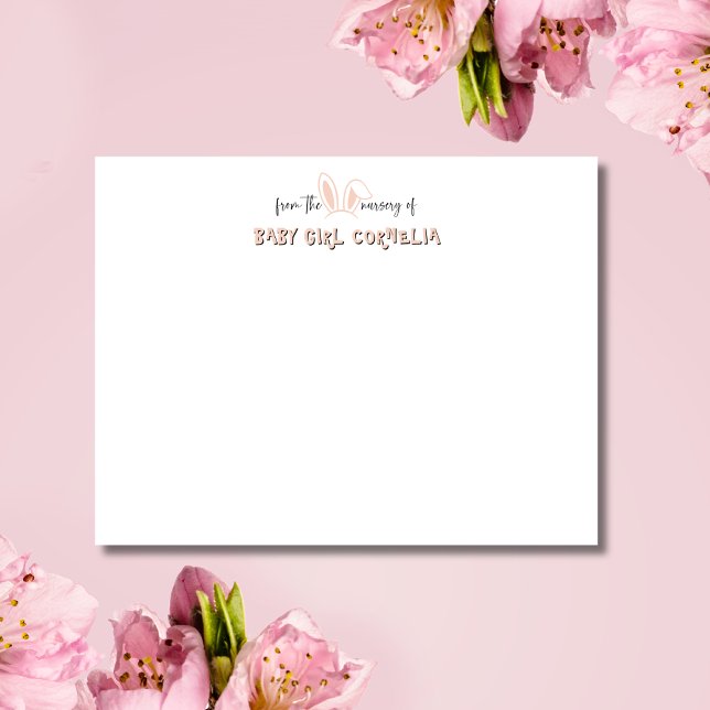 Pale Pink Bunny Ears Nursery Stationery Note Card Inbjudningar (Skapare uppladdad)