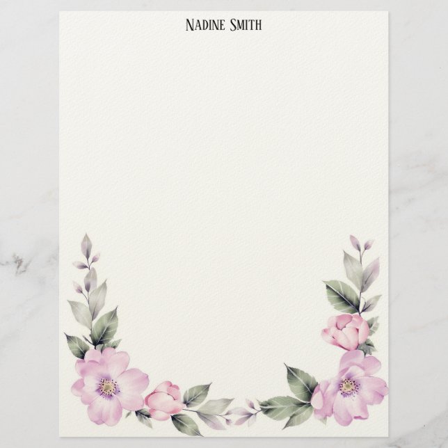 Pale Pink Floral Bottom Border Stationery Paper Brevhuvud (Framsida)