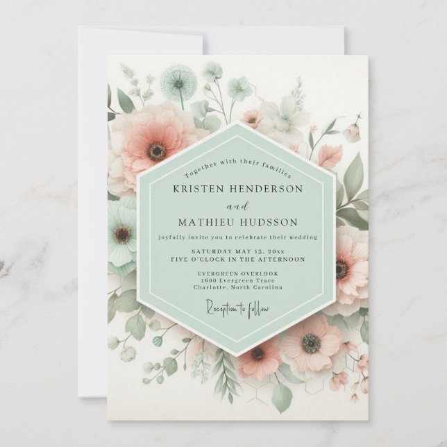Pale Pink Floral Romance Wedding Inbjudningar (Framsida)