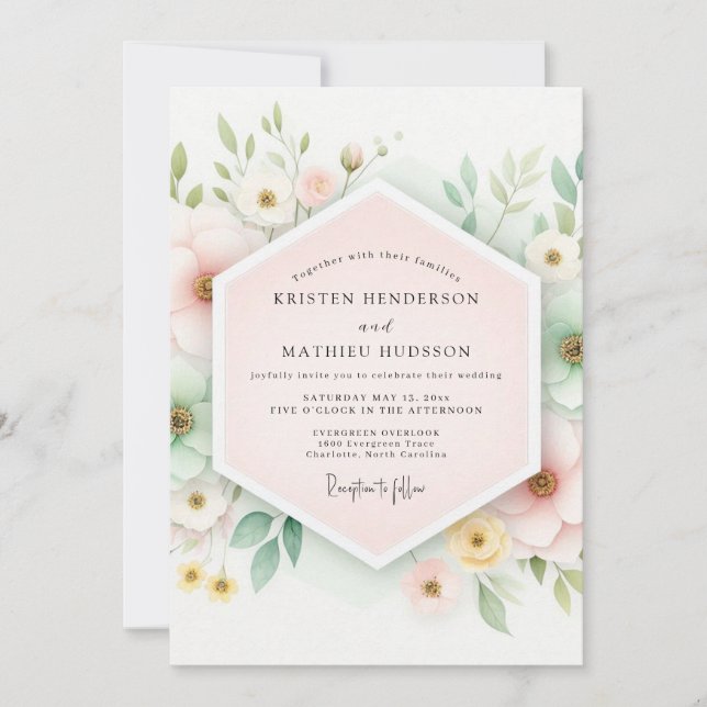 Pale Pink Floral Whimsy Wedding Inbjudningar (Framsida)