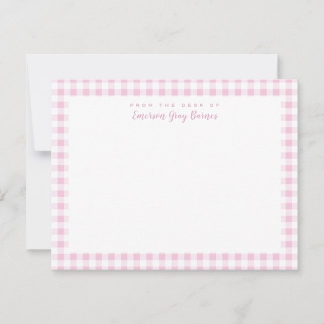 Pale Pink Gingham Check Personal Stationery Card Tack Kort (Framsida)
