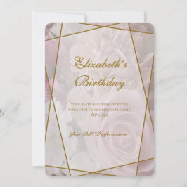 Pale Pink Rose Birthday Invitation Card Tack Kort