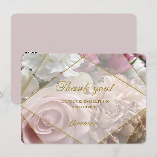 Pale Pink Rose Thank You Card Tack Kort (Fram/baksida)